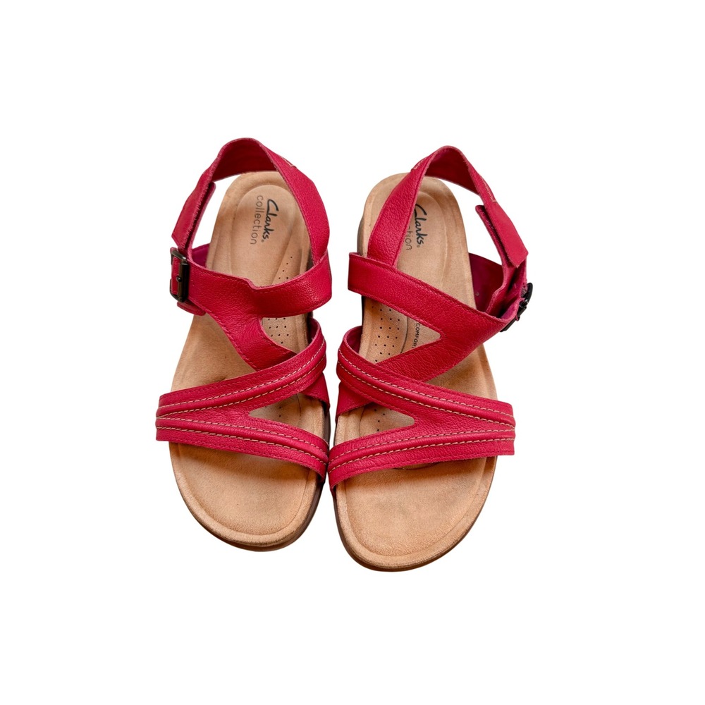 Clarks Collection Womens Brynn Leather Strap Buckle Wedge Sandals 9.5M 26166489